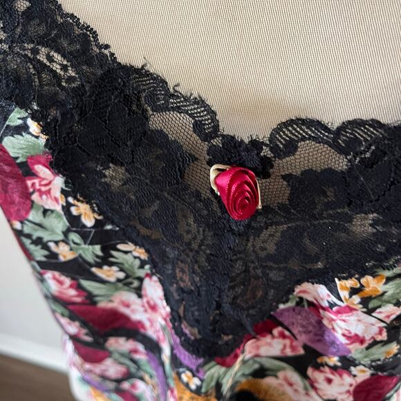 Vtg Y2K 2000s Dark Floral Lace Trim Cami Tank Top Wmns M Whimsgoth Fairycore - Picture 3 of 7